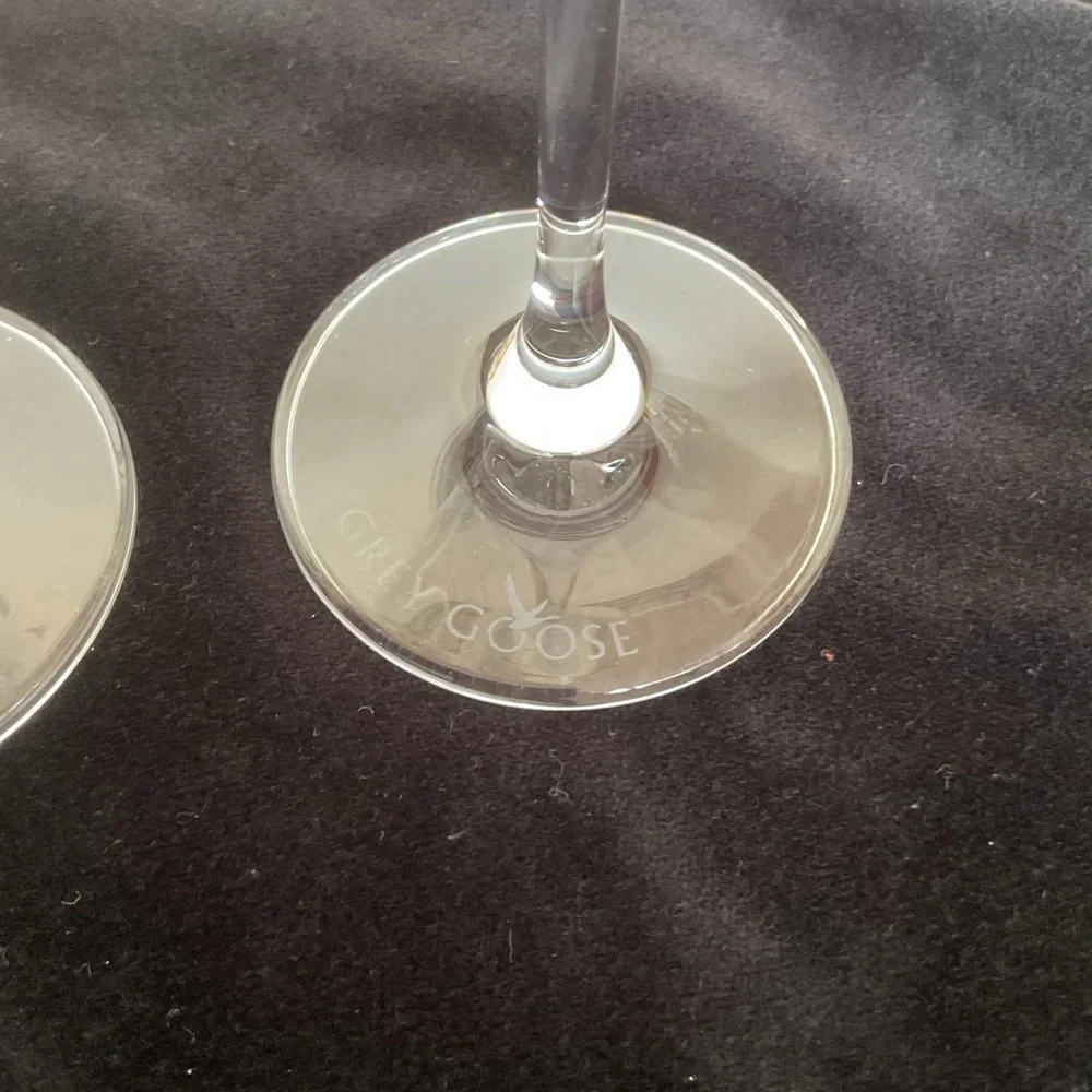 Pair of Authentic Grey Goose Etched Martini Glasses (Set of 2)